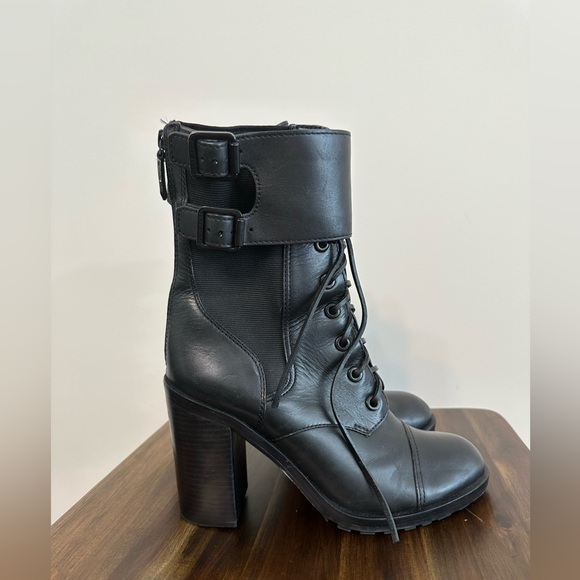 Tory Burch Broome Black Leather Lace-Up Combat Boots Size 10 EUC - Picture 5 of 11